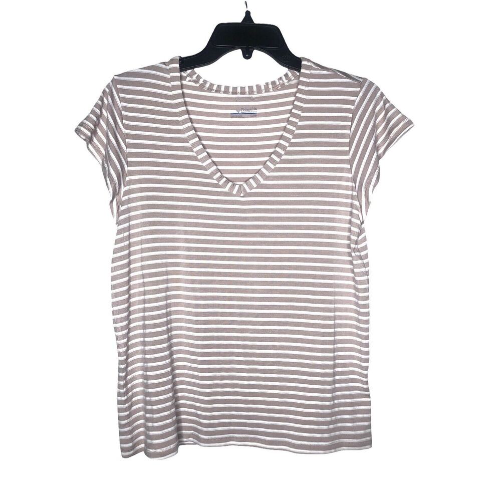 NEW Columbia T Shirt SIZE XS Striped V Neck Lightweight Beige White No Tags